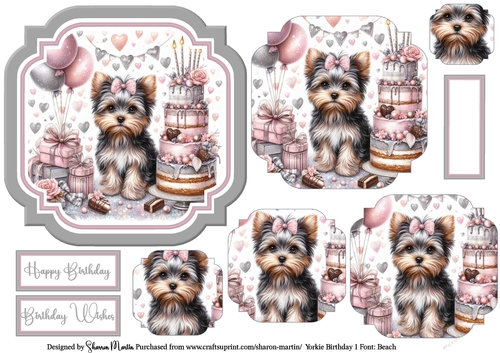 Yorkie Birthday 1 Topper, Pyramage and Sentiments
