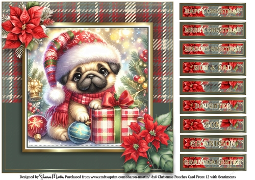 8x8 Christmas Pooches 12 Card Front with Sentiments