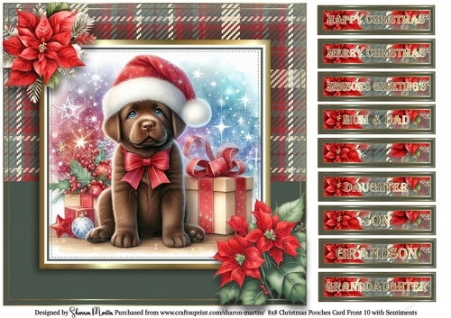 8x8 Christmas Pooches 10 Card Front with Sentiments