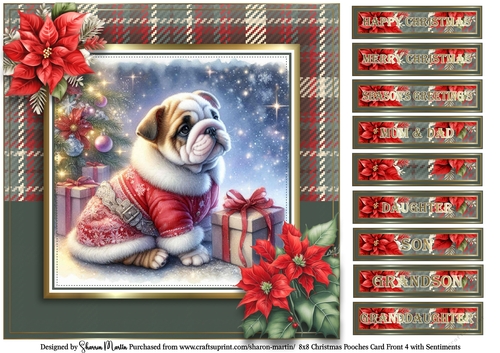 8x8 Christmas Pooches 4 Card Front with Sentiments