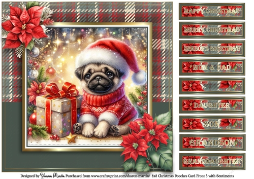 8x8 Christmas Pooches 3 Card Front with Sentiments