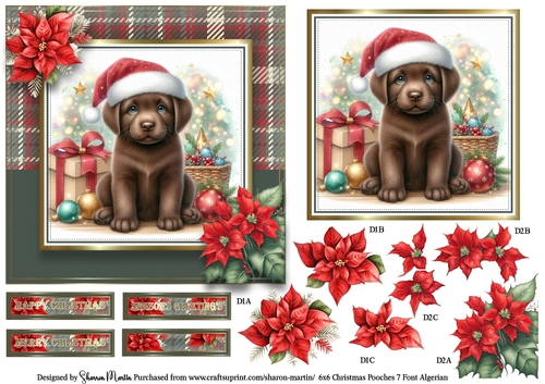 6x6 Christmas Pooches 7 Card Front, Topper, Decoupage with Sentiments