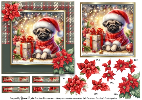 6x6 Christmas Pooches 3 Card Front, Topper, Decoupage with Sentiments