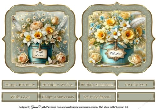 Daft about Daffs Toppers 1 & 2 with Sentiments CU4CU/PU/CU