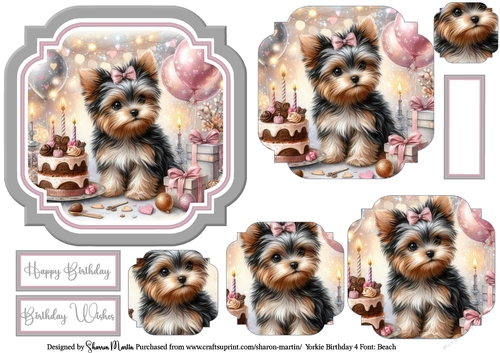 Yorkie Birthday 4 Topper, Pyramage and Sentiments