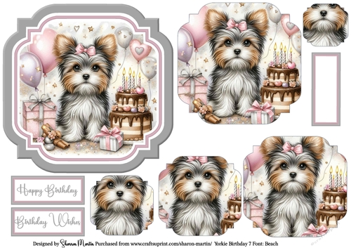 Yorkie Birthday 6 Topper, Pyramage and Sentiments