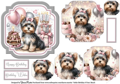 Yorkie Birthday 8 Topper, Pyramage and Sentiments