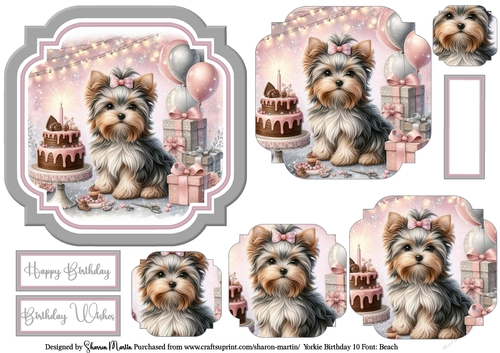 Yorkie Birthday 10 Topper, Pyramage and Sentiments
