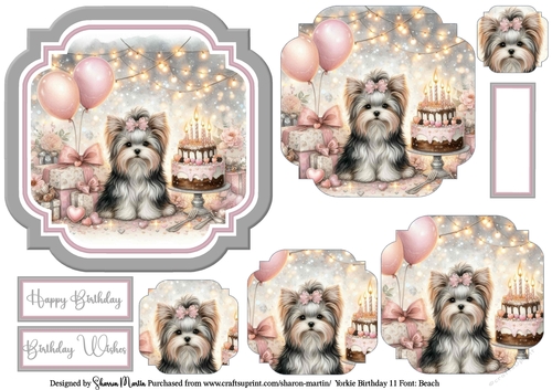 Yorkie Birthday 11 Topper, Pyramage and Sentiments