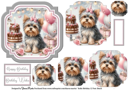 Yorkie Birthday 12 Topper, Pyramage and Sentiments