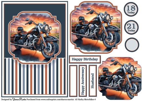 A5 Harley Motorbikes 4 Card Front, Topper, Pyramage Layer, Sentiments & Numbers