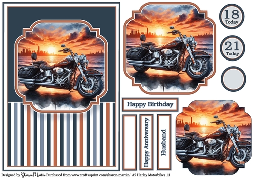 A5 Harley Motorbikes 11 Card Front, Topper, Pyramage Layer, Sentiments & Numbers