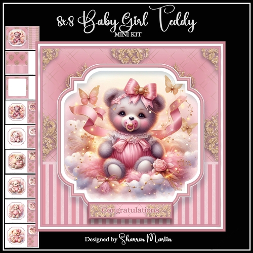 8x8 Baby Girl Teddy Mini Kit - x9 A4 Sheets 