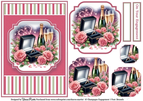 A5 Champagne Engagement 1 (Pink) Card Front, x3 Layers Pyramage and Sentiments