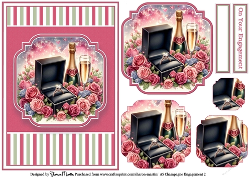 A5 Champagne Engagement 2 (Pink) Card Front, x3 Layers Pyramage and Sentiments