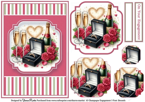 A5 Champagne Engagement 3 (Pink) Card Front, x3 Layers Pyramage and Sentiments