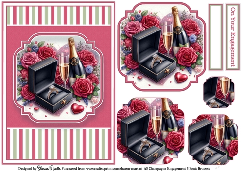 A5 Champagne Engagement 5 (Pink) Card Front, x3 Layers Pyramage and Sentiments