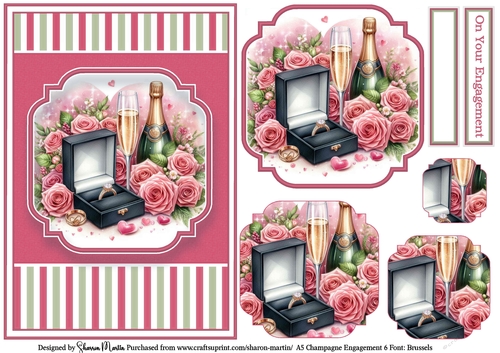 A5 Champagne Engagement 6 (Pink) Card Front, x3 Layers Pyramage and Sentiments