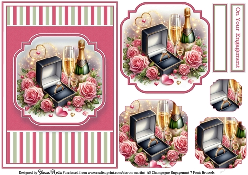 A5 Champagne Engagement 7 (Pink) Card Front, x3 Layers Pyramage and Sentiments
