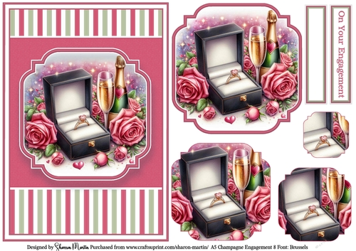 A5 Champagne Engagement 8 (Pink) Card Front, x3 Layers Pyramage and Sentiments