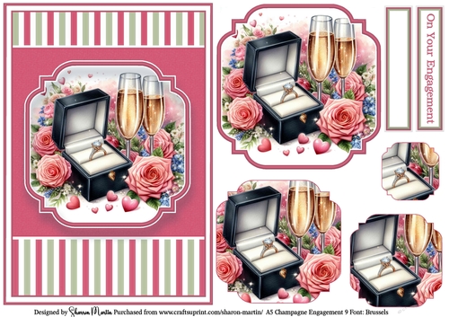 A5 Champagne Engagement 9 (Pink) Card Front, x3 Layers Pyramage and Sentiments