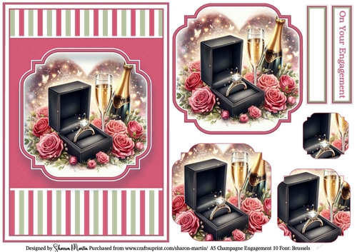 A5 Champagne Engagement 10 (Pink) Card Front, x3 Layers Pyramage and Sentiments