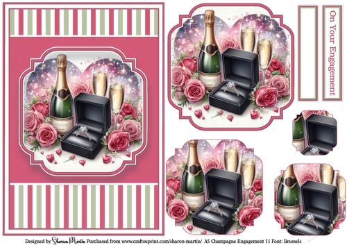 A5 Champagne Engagement 11 (Pink) Card Front, x3 Layers Pyramage and Sentiments
