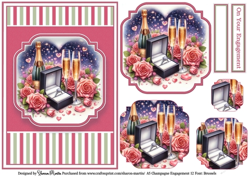 A5 Champagne Engagement 12 (Pink) Card Front, x3 Layers Pyramage and Sentiments