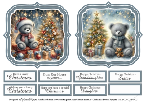 Large Toppers Christmas Bears 1 & 2 with Sentiments CU4CU/CU/PU