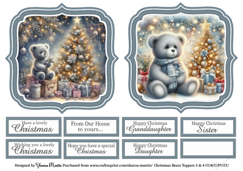 Large Toppers Christmas Bears 3 & 4 with Sentiments CU4CU/CU/PU