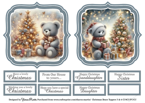 Large Toppers Christmas Bears 5 & 6 with Sentiments CU4CU/CU/PU