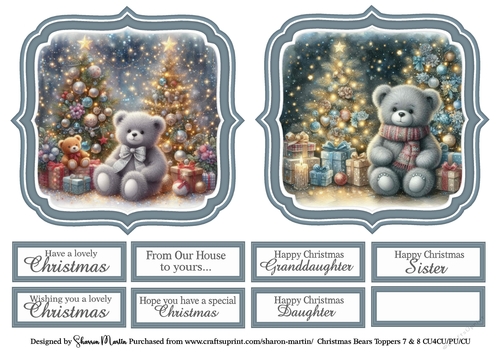 Large Toppers Christmas Bears 7 & 8 with Sentiments CU4CU/CU/PU
