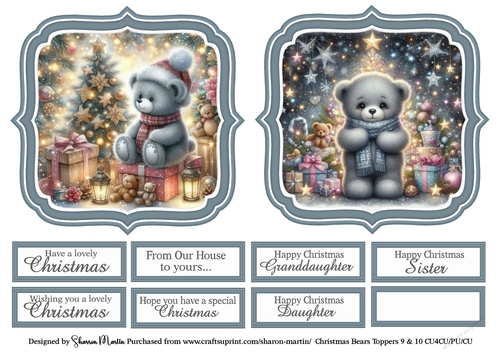 Large Toppers Christmas Bears 9 & 10 with Sentiments CU4CU/CU/PU