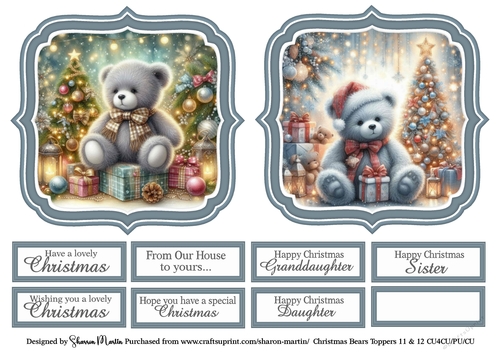 Large Toppers Christmas Bears 11 & 12 with Sentiments CU4CU/CU/PU
