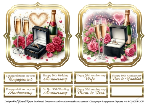 Large Toppers Champagne Engagement 3 & 4 with Sentiments CU4CU/CU/PU