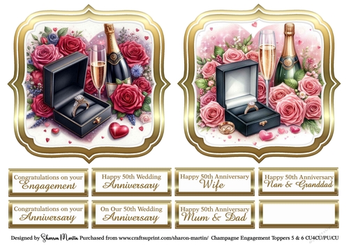 Large Toppers Champagne Engagement 5 & 6 with Sentiments CU4CU/CU/PU