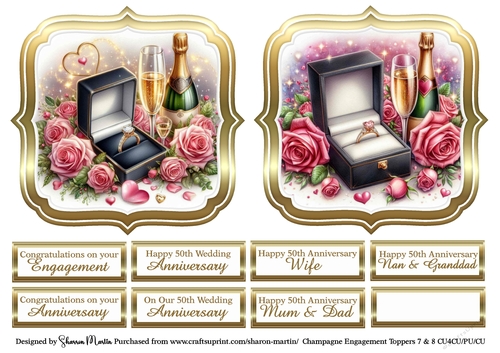 Large Toppers Champagne Engagement 7 & 8 with Sentiments CU4CU/CU/PU