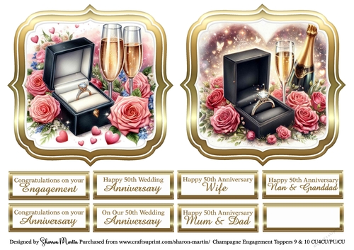 Large Toppers Champagne Engagement 9 & 10 with Sentiments CU4CU/CU/PU