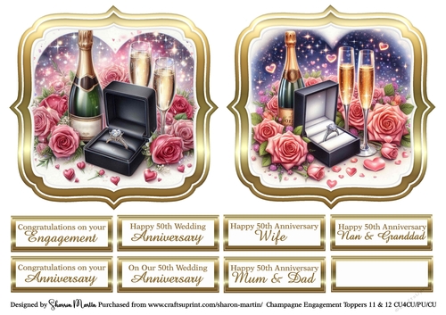 Large Toppers Champagne Engagement 11 & 12 with Sentiments CU4CU/CU/PU