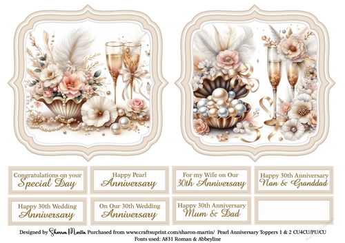 Large Toppers Pearl Anniversary 1 & 2 with Sentiments CU4CU/CU/PU