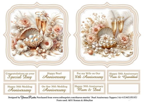 Large Toppers Pearl Anniversary 3 & 4 with Sentiments CU4CU/CU/PU