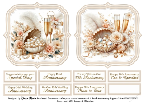 Large Toppers Pearl Anniversary 5 & 6 with Sentiments CU4CU/CU/PU