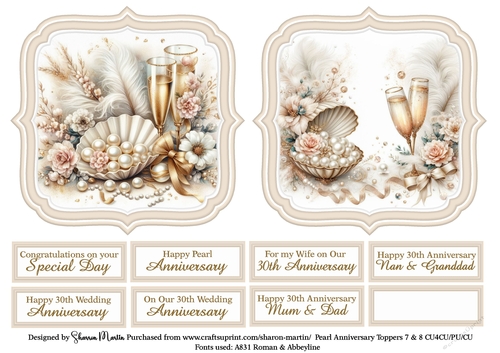 Large Toppers Pearl Anniversary 7 & 8 with Sentiments CU4CU/CU/PU