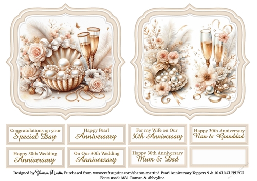 Large Toppers Pearl Anniversary 9 & 10 with Sentiments CU4CU/CU/PU