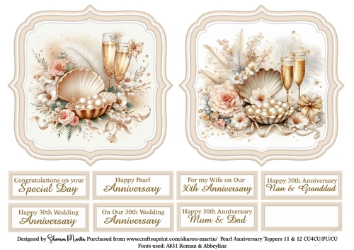 Large Toppers Pearl Anniversary 11 & 12 with Sentiments CU4CU/CU/PU