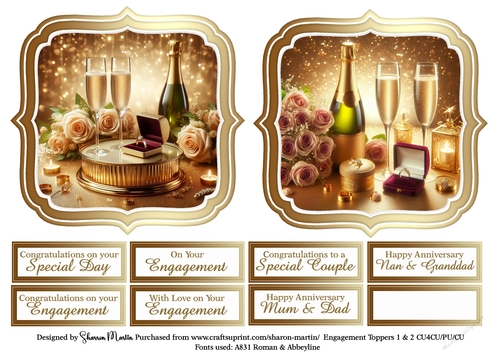Large Toppers Engagement 1 & 2 with Sentiments CU4CU/CU/PU