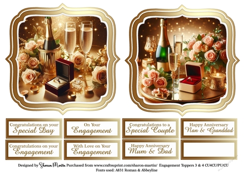Large Toppers Engagement 3 & 4 with Sentiments CU4CU/CU/PU