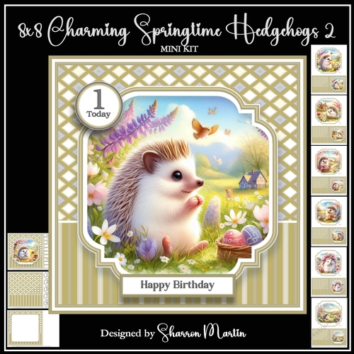 8x8 Charming Springtime Hedgehogs Mini Kit 7-12 - x9 A4 Sheets