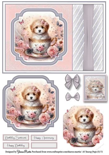 A5 Teacup Pups (5) Topper 1 Quick Card 