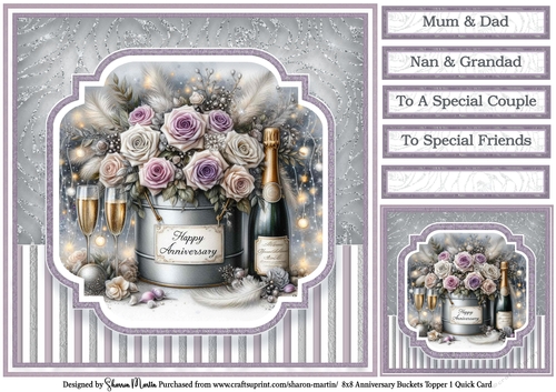 8x8 Anniversary Buckets Topper 1 - Card Front, Gift Tag & Sentiments 